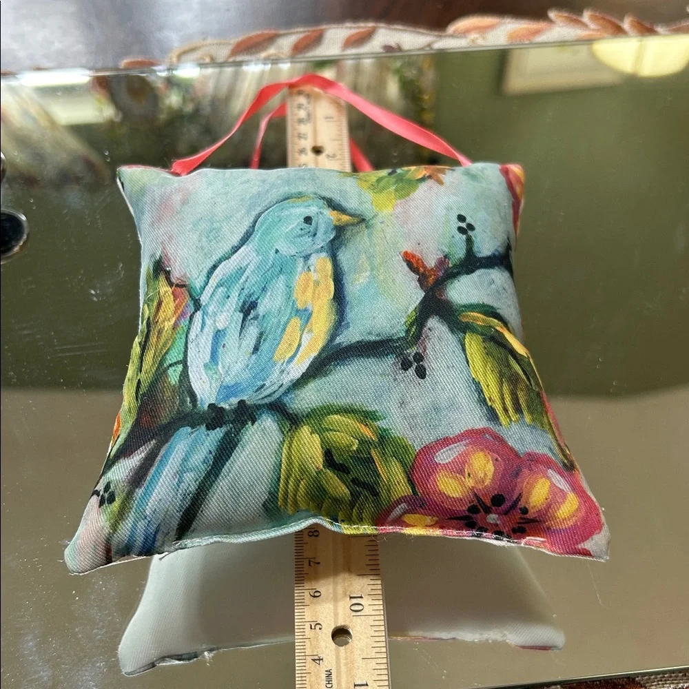 Miniature Hanging Throw Pillow with Blue Bird on a Tree Branch New Colorful